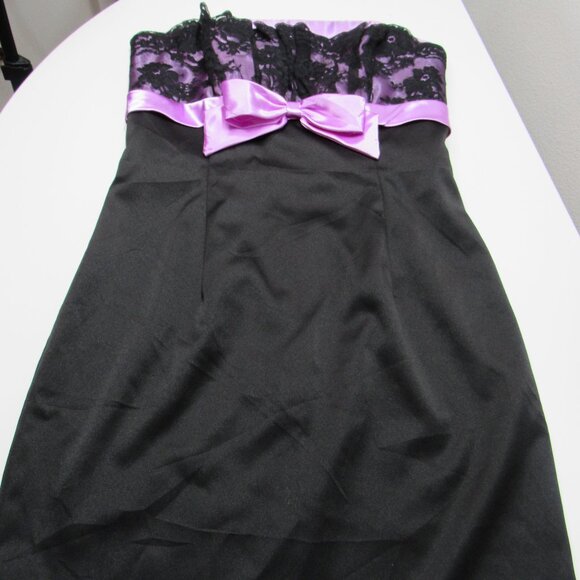Vtg Y2K Jessica McClintock for Gunne Sax Strapless Dress womens 9 black purple - Picture 1 of 9